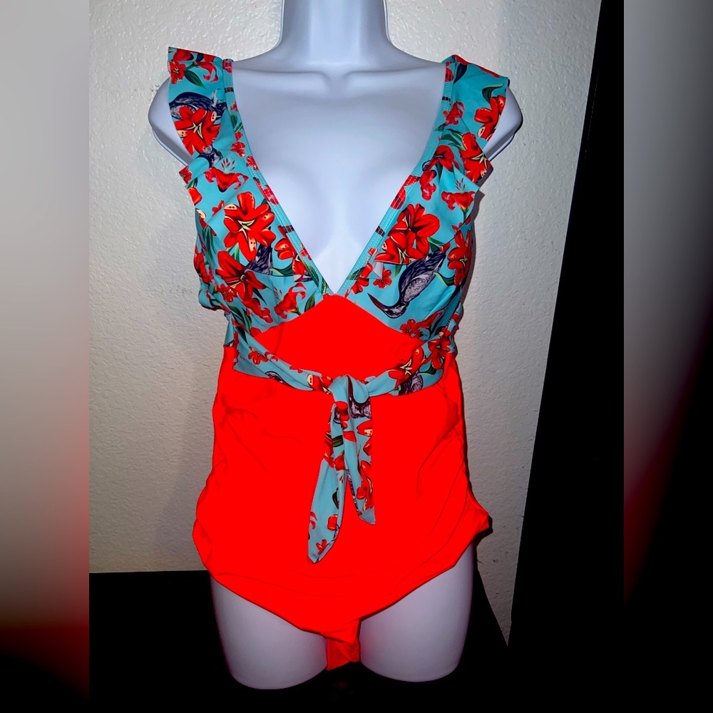 Classy and bright ruffled one piece swimsuit